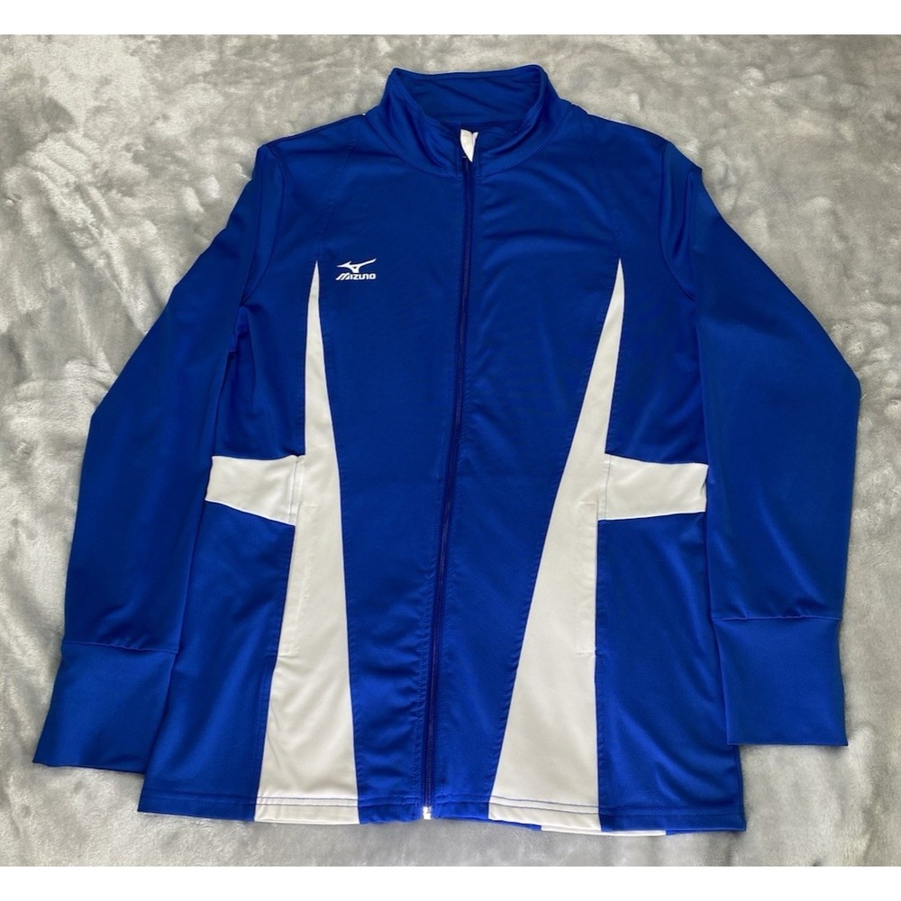 Mizuno DryLite Track Jacket Women Size M Blue White Full Zip Athletic Running
